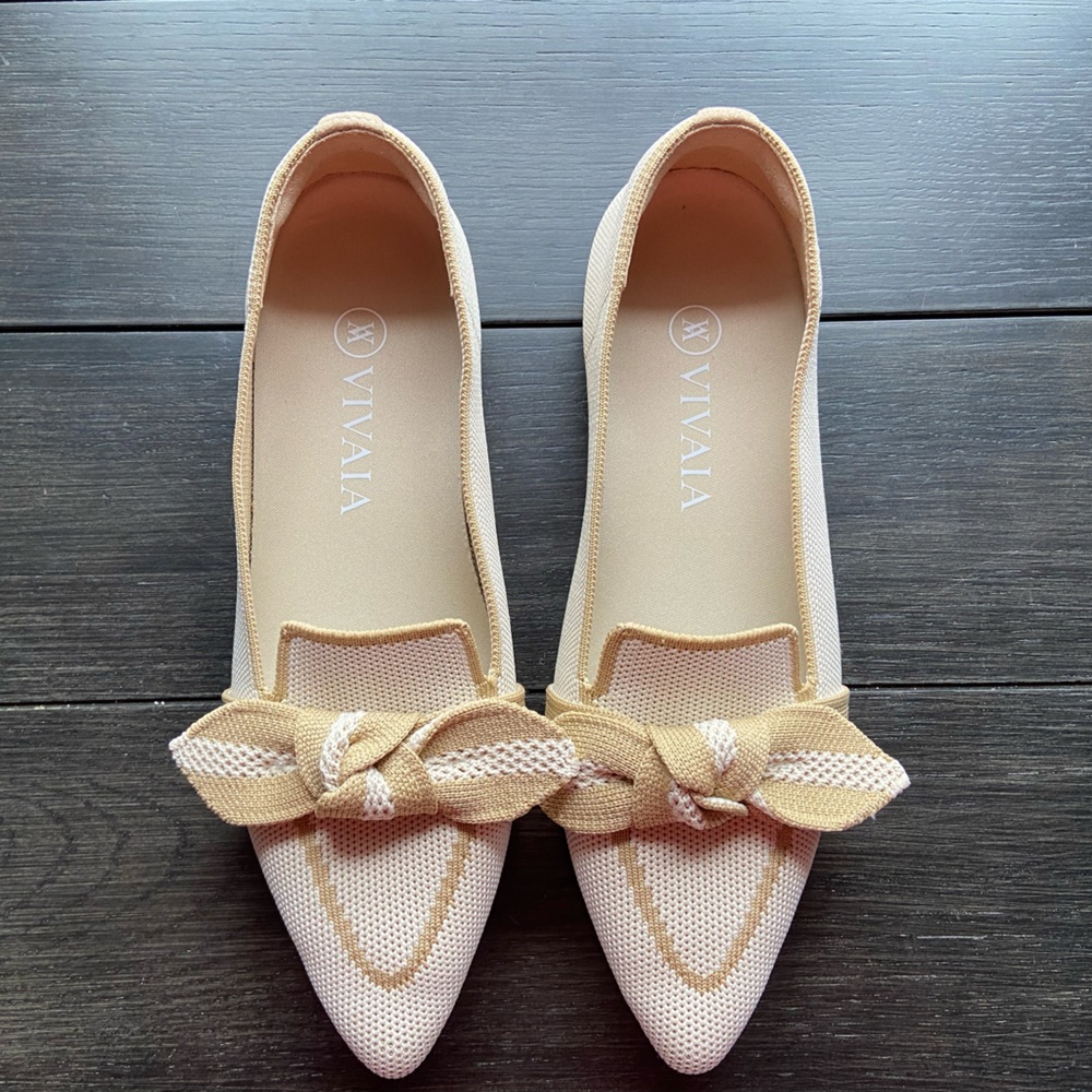 Women's Cream and Tan Flats